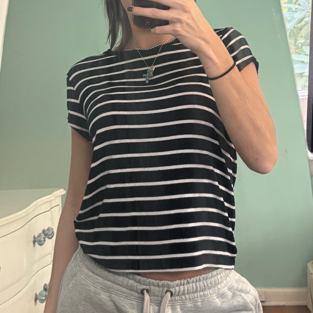 Black and White Striped Women's Top